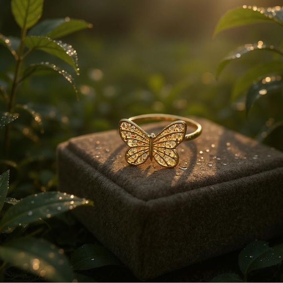 Jewelry - Gold-Tone Pavé Crystal Butterfly Ring | Size 7 Statement Fashion Jewelry